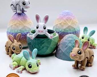 Easter Bunny & Egg, 3D Printed Super Cute Articulated Bunny in Egg, Adorable Gift For all Ages at Easter