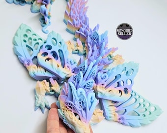 Enchanting Fae Wolf Dragon 3D Printed Articulating Masterpiece, Unique Butterfly & Wolf Fusion, Fidget Toy or Magical Décor , collectable