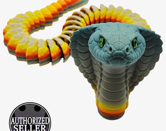 3D Printed Articulated Cobra Snake – Flexible Poseable Serpent with Realistic Eyes – Desk Toy, Gift, Reptile Decor