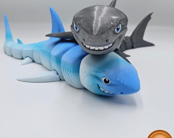 3D Articulated Great White Shark, flexi fidget toy, sea creatures, under the sea, cute and collectable