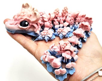 Enchanted Baby Snap Dragon, 3D Printed Articulated Fantasy Figure, Floral Charm, Cute and Mischievous Fun Friend