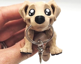 Playful Puppy Keyring 3D printed articulated dog keyring, perfect gift for keys or school bag, fidget, collectable