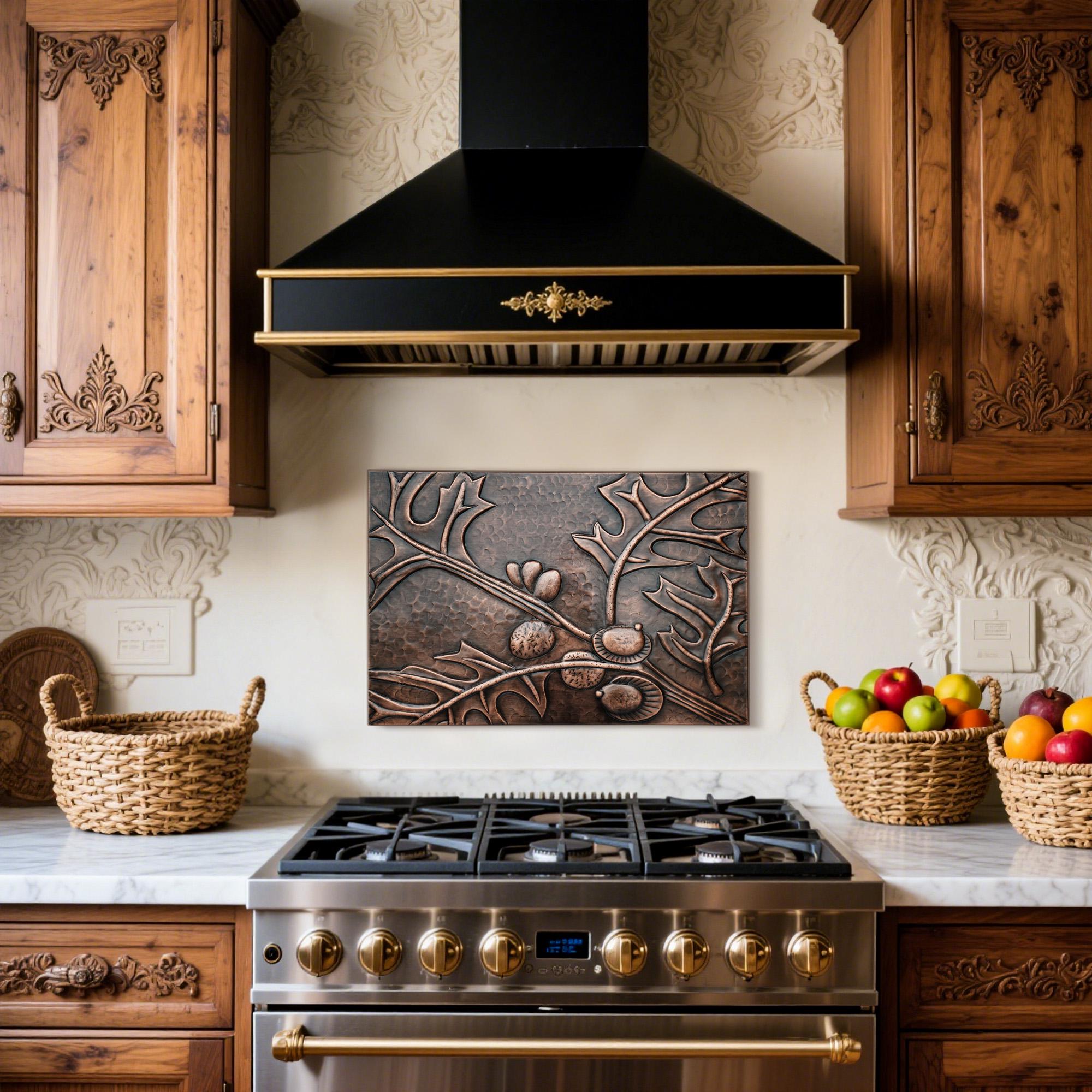 Hand-Hammered Copper Backsplash, Pearl Mussels Design, Antique Finish Metal Wall Art for Kitchen, Ocean-Inspired Textured Copper Tile Mural.