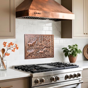 Hand-hammered Copper Backsplash - Majestic Elk Foraging in Wilderness ...