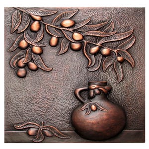 Hand-Hammered Copper Backsplash with Gallipot Pattern, Decorative Handmade Metal Wall Art, Copper Tile Mural for Kitchen and Bathroom.