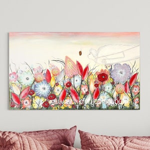 Painting. Print of an Original Painting on Canvas, Angel Painting, Meadow Painting, Flowers, Wall Decor, Flowers PaintingInterior Decor, Art