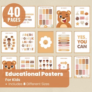 Juego de 40 carteles educativos - Decoración de aulas Montessori - Decoración infantil neutra - Sala de juegos para niños pequeños - Descarga digital