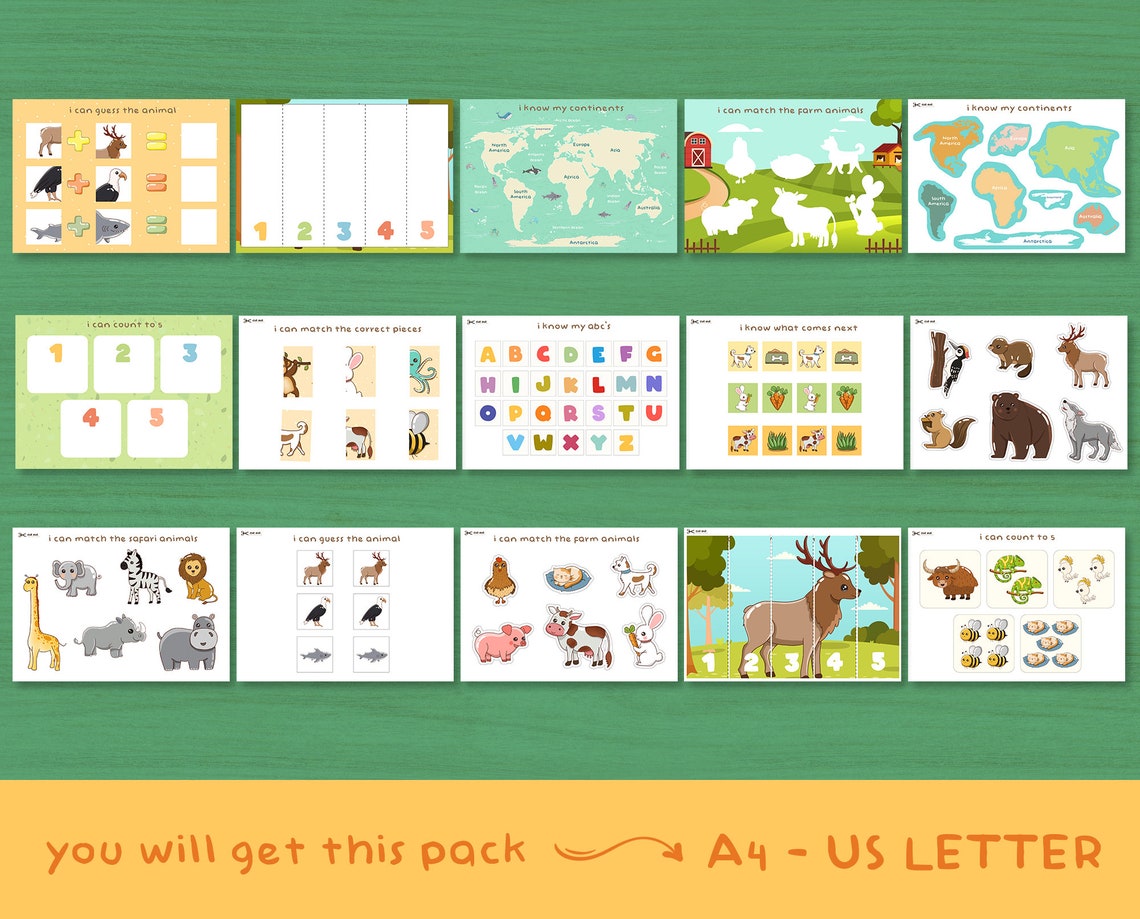 Toddler Busy Book Animal Theme Printable Learning Binder Kids Activity