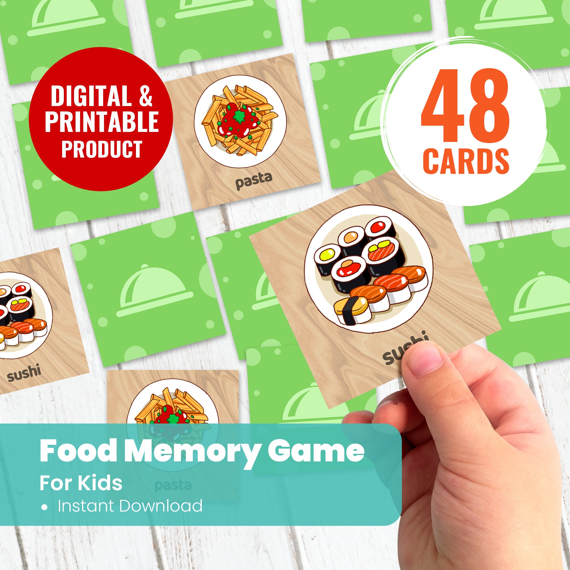 Printable Food Memory Game - Custom Playing Cards - Food Flash Cards ...