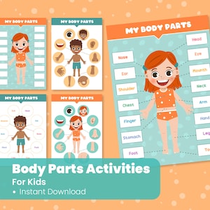 Kit d'apprentissage pour les activités sur les parties du corps - Fiches d'exercices sur l'anatomie humaine pour les enfants d'âge préscolaire - Impressions éducatives - Reliure occupée pour tout-petits - Matériel Montessori