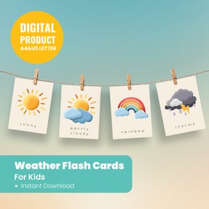 Cartes flash météo - Homeschool Montessori - Cartes flash pour tout-petits - Activité pour enfants d’âge préscolaire - Cartes éducatives imprimables