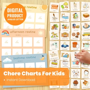 Aufgabendiagramm für Kinder – Tagesablaufkarten – Homeschool Montessori – Tagesablaufdiagramm – Tägliche Aufgabenliste – Morgen-/Abend-Checkliste