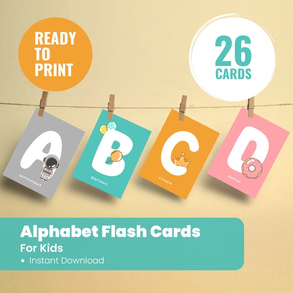 Educational Alphabet Flashcards for Kids - Preschoolers Activity - Nursery Decor - Classroom Decor - Montessori Cards - Toddler Activity