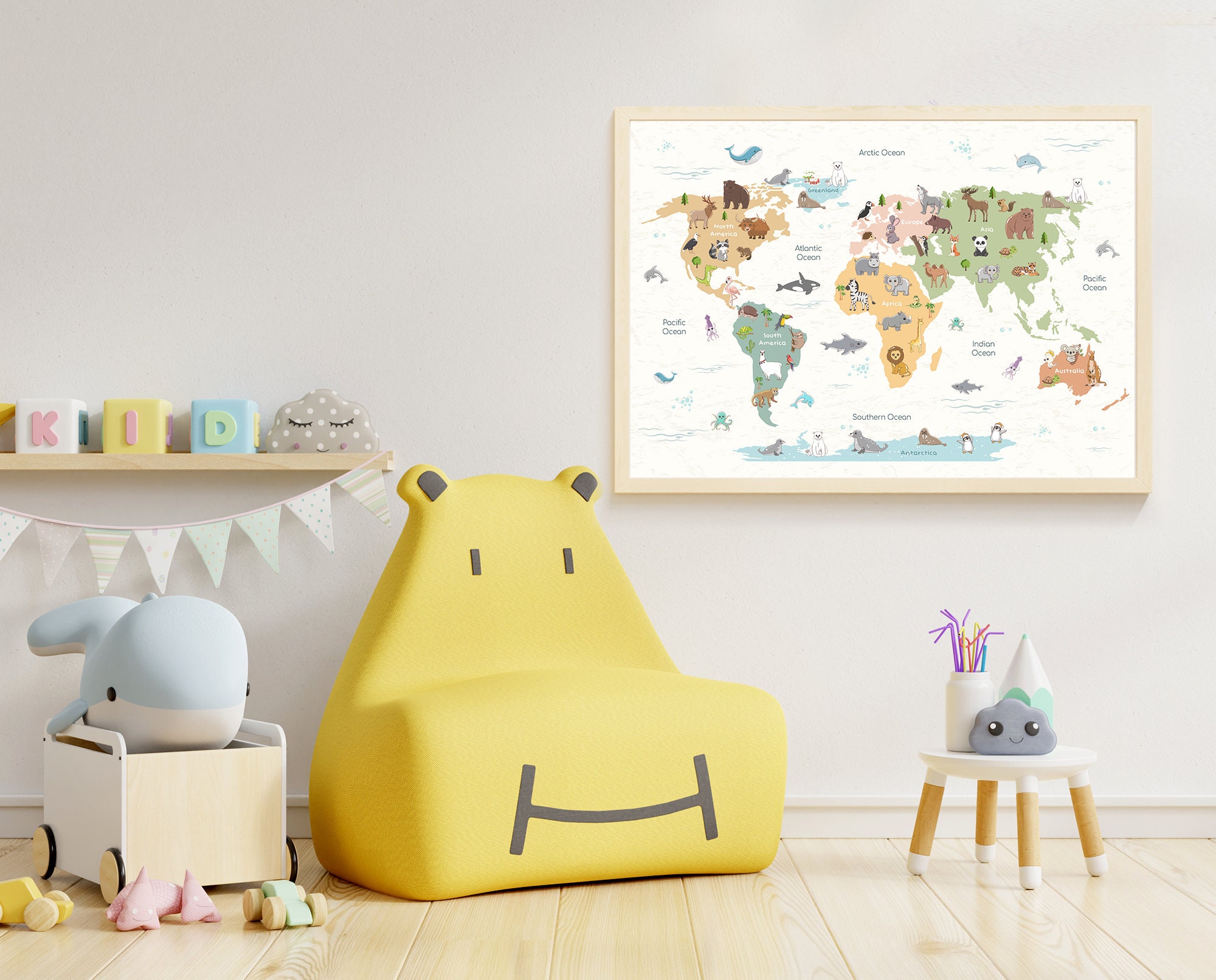 Animals World Map - Kids Animal World Map Printable - Nursery Wall ...
