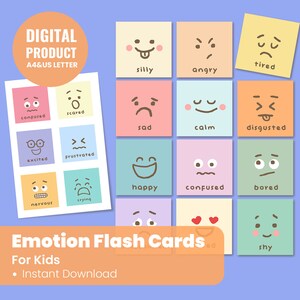 Flashcards de emoções para crianças - Flashcards infantis para crianças, materiais Montessori para impressão - Recursos de aprendizagem para impressão