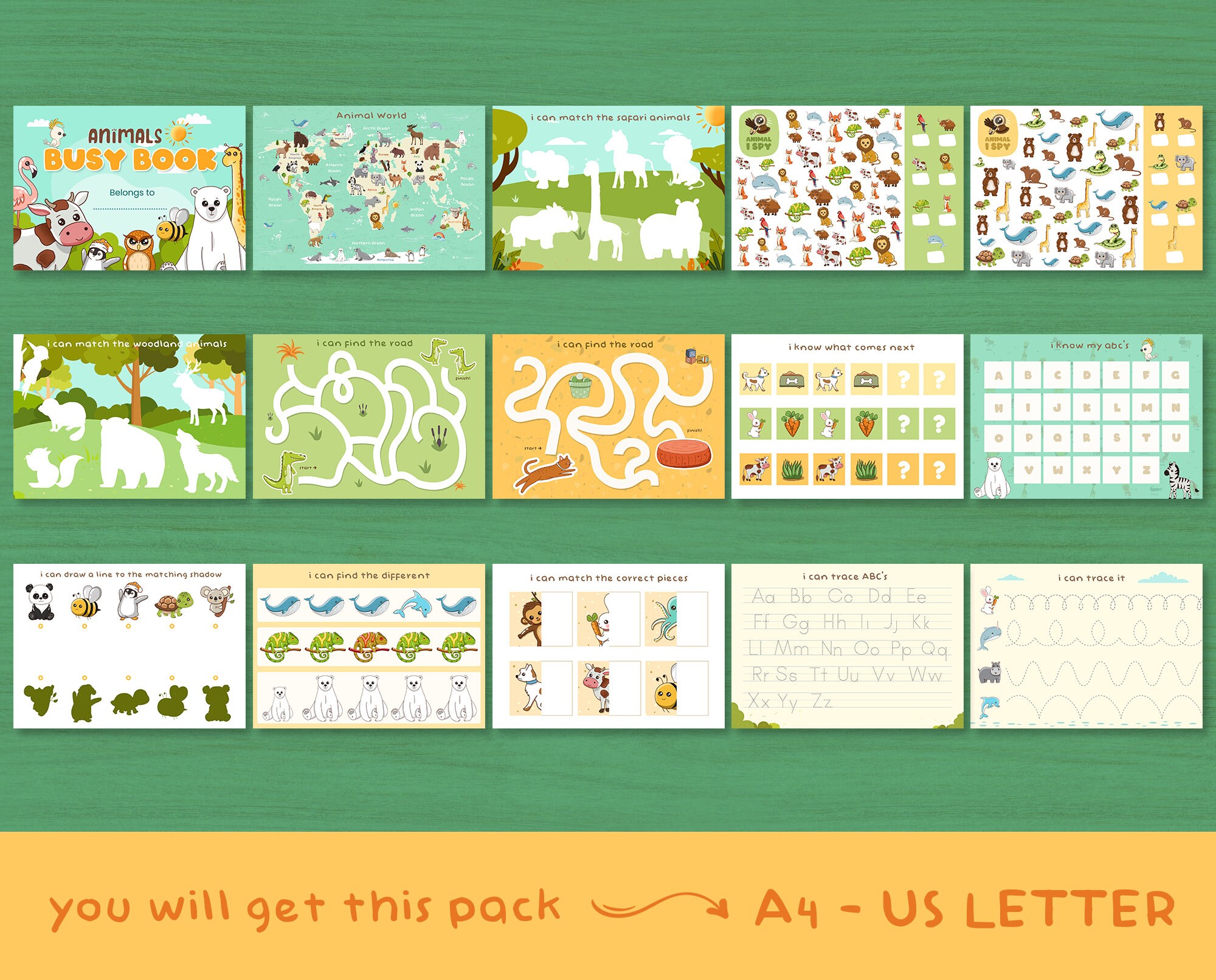 Toddler Busy Book Animal Theme Printable Learning Binder Kids Activity