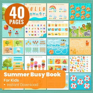 Summer Busy Book - Printable Preschool Activity Book - Toddler Learning Binder - Toddler Busy Book - Montessori Materials - Kids Quiet Book