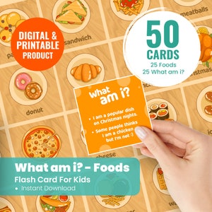 Learn and Play - Printable Food Flash Cards - Preschool Kids Activity – Montessori Flash Cards – Montessori Card Games for Kids - What Am I