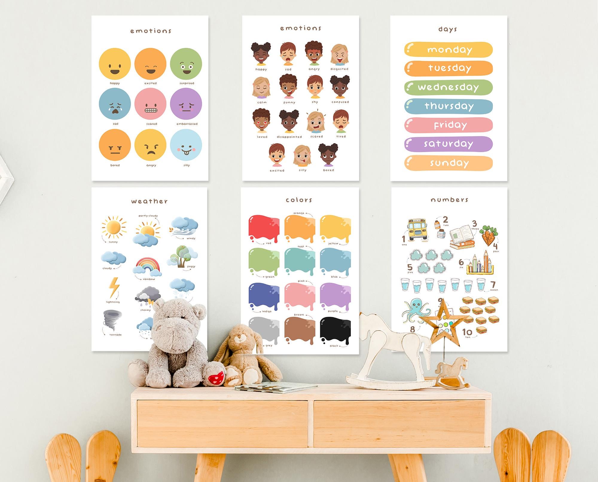 Set of 8 Educational Posters Montessori Classroom Decor - Rainbow ...