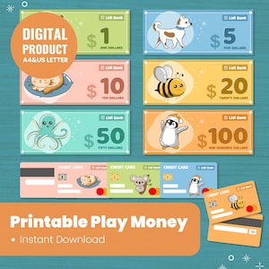 Druckbares Spielgeld für Kinder – Rollenspielgeld – Dramatisches Spiel – Klassenzimmergeld – Lerngeld – Homeschooling – Muttergeld