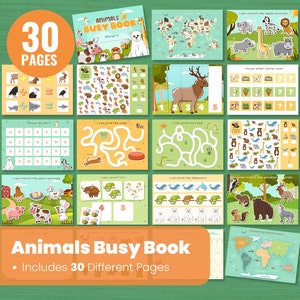 Toddler Busy Book - Animal Theme - Printable Learning Binder - Kids Activity Quiet Book - Homeschool Montessori Materials