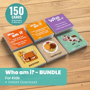 Druckbares benutzerdefiniertes Kartenspiel Bundle - Vorschul Kinder Aktivität - Montessori Karteikarten - Montessori Kartenspiele für Kinder, was bin ich Spiel Bundle