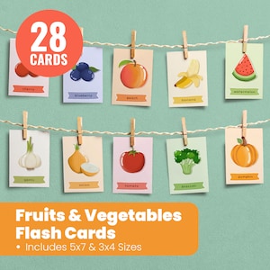 Fruits and Vegetables Flash Cards - Learning Flash Cards - Montessori Flash Cards - Educational Printable Cards - Instant Download