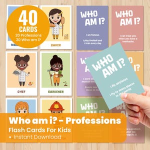 Juego de profesiones para imprimir - Juego Montessori para imprimir - Juego de cartas para niños - Actividad educativa para niños en edad preescolar - Juego de libro de actividades