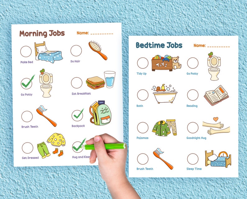 Kids Chore Chart - Morning Routine - Bedtime Routine Chart Printable ...