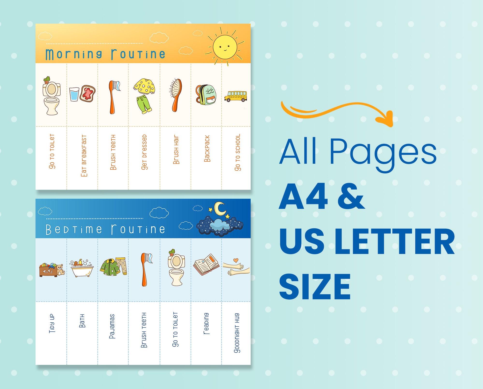 Printable Kids Daily Chore Chart Homeschool Montessori Colorful and