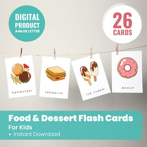 Food Flashcards for Preschoolers - Printable Flashcards - Montessori Materials - Nomenclature Cards - Educational Printable