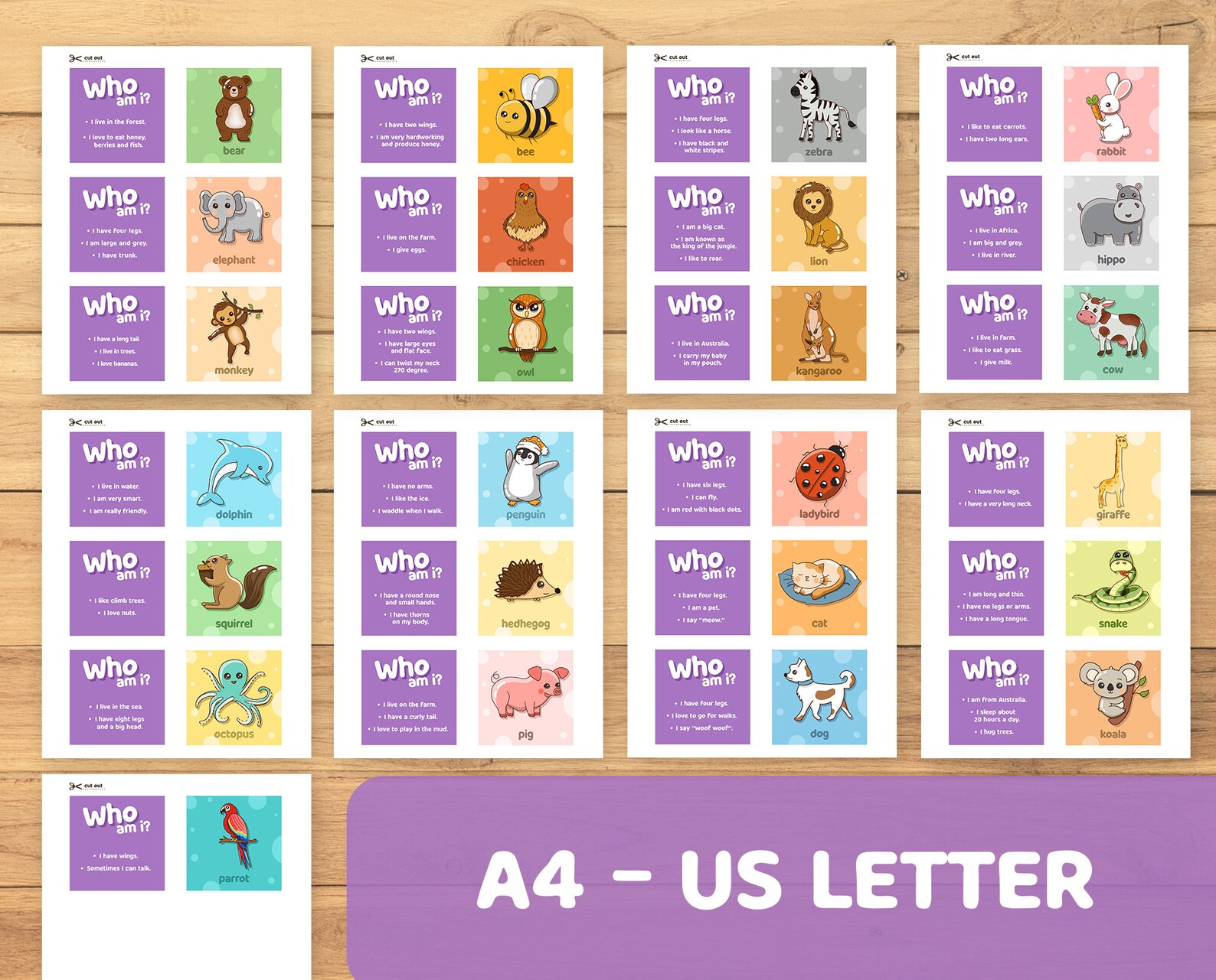 Printable Who Am I Card Game Bundle - Set of 3 - Preschool Kids Activity - Montessori Flash ...