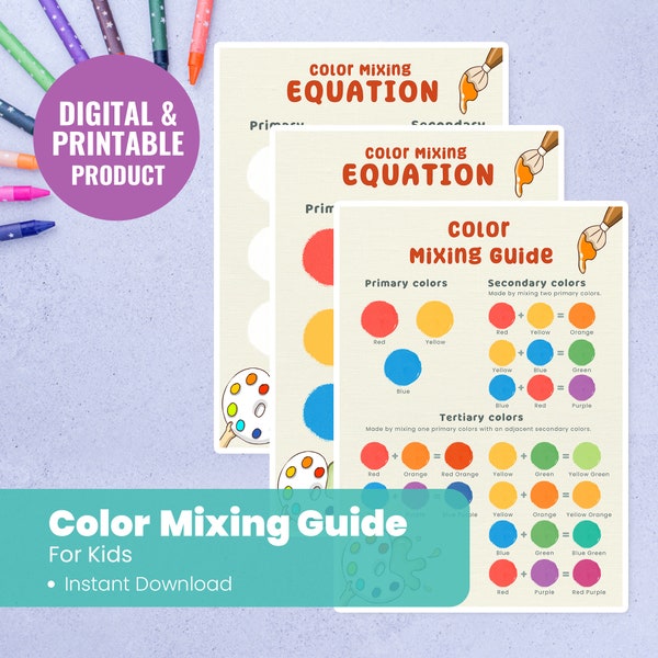 Educational Color Mixing Chart - Printable Preschool Worksheet - Colorful Classroom Decor - Color Mix Guide for Kids - Instant Download