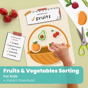 Fruits and Vegetables Matching - Fruit and Vegetable Sorting Activity - Toddler Learning Binder - Educational Activity-Preschool Worksheets