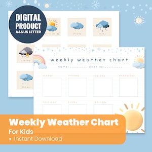 Carte météo hebdomadaire - Matériel Montessori - Météo Montessori - Programme préscolaire - Activité scolaire à domicile