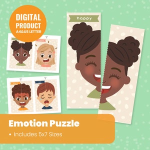 Rompecabezas de emociones - Juegos de combinación de sentimientos - Rompecabezas para niños - Tabla de emociones para niños pequeños - Actividad preescolar