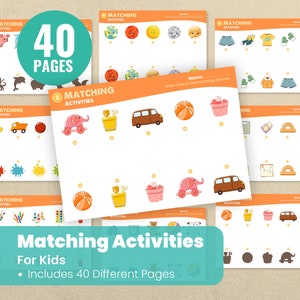 40 Pages Matching Activity Game Bundle - Sorting Matching Game Worksheets - Kindergarten Preschool Activity - Busy Book