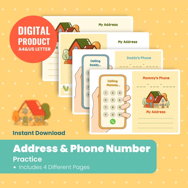 Printable Address & Phone Number Practice Sheets - Homeschool Printable - Toddler Activities - Fun Learning Tool for Kids - Kids Activity