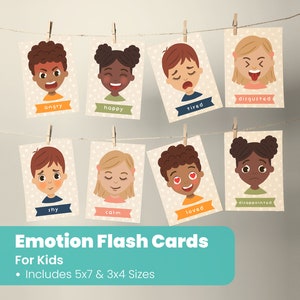 Conjunto de tarjetas didácticas de emociones - Gráfico de sentimientos imprimible - Materiales Montessori - Tarjetas didácticas de sentimientos para niños pequeños - Actividad preescolar