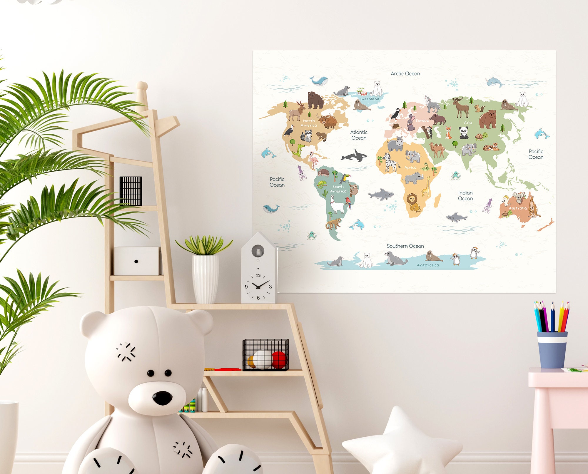 Animals World Map - Kids Animal World Map Printable - Nursery Wall ...