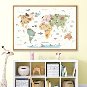 Animals World Map - Kids Animal World Map Printable - Nursery Wall ...