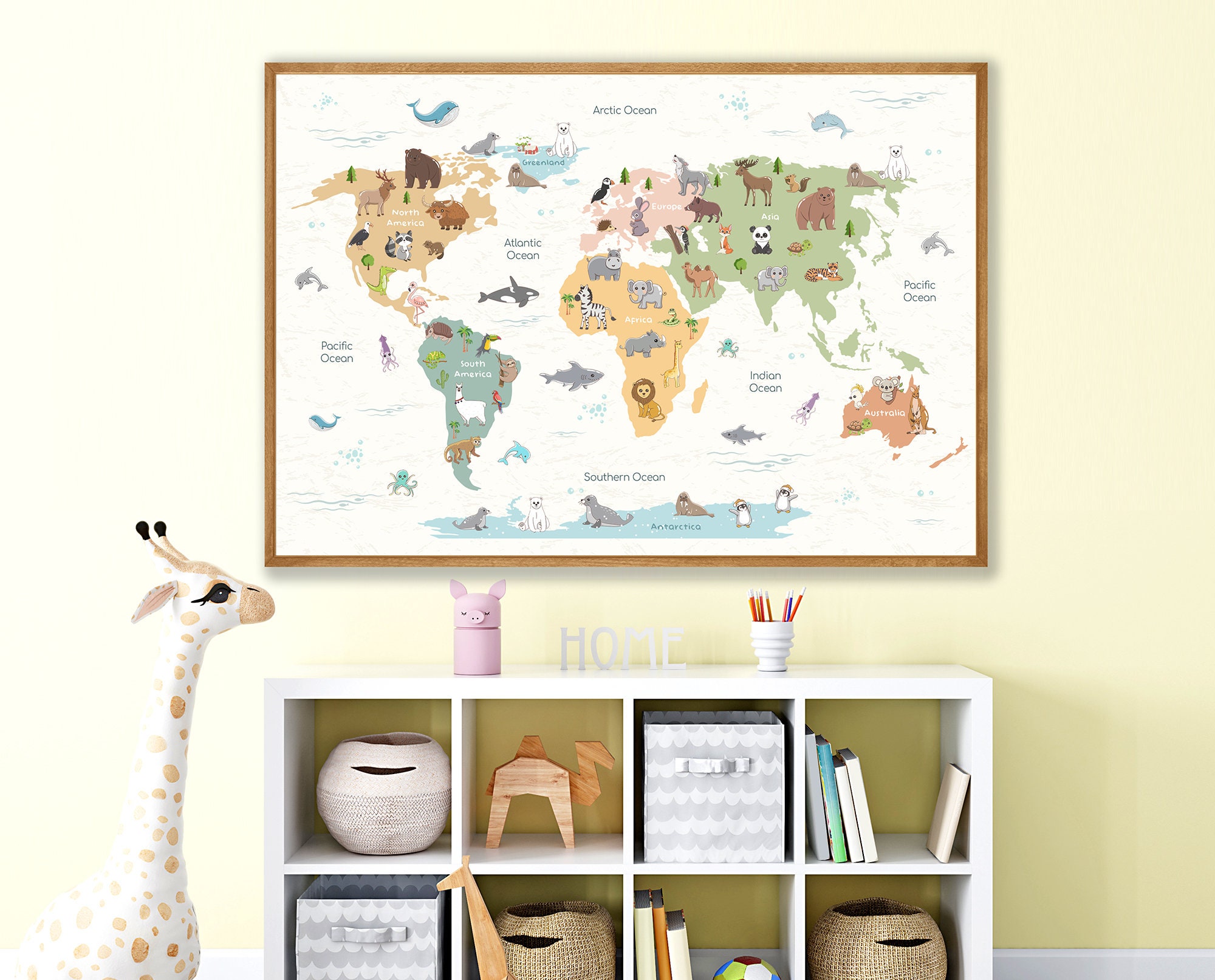 Animals World Map - Kids Animal World Map Printable - Nursery Wall ...