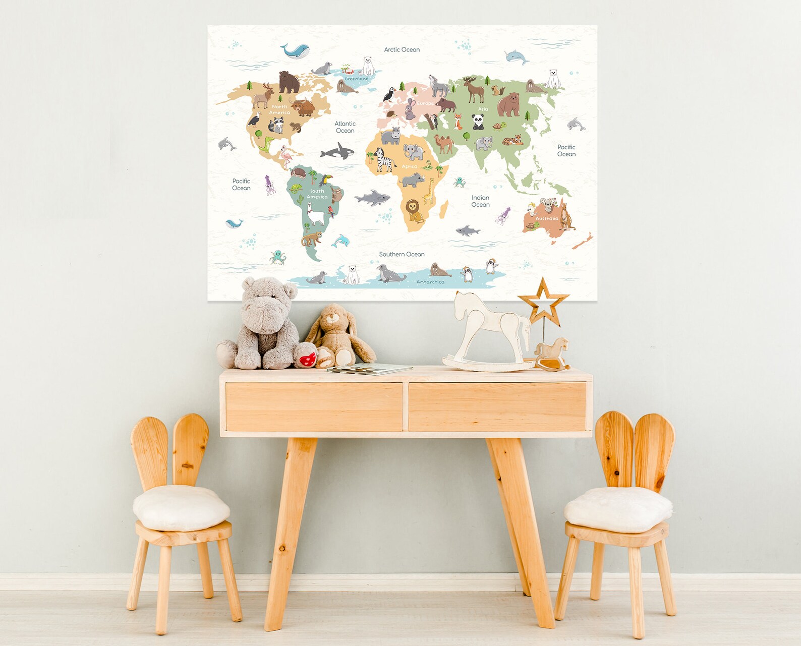 Animals World Map - Kids Animal World Map Printable - Nursery Wall ...