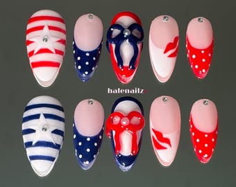 4th of July Press On Nails | Patriotic Red White Blue Nails | Independence Day Nails | Summer Americana Nail Set | Handmade Press Ons