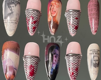 Twin Peaks Inspired Press On Nails | Laura Palmer Nails | 90s TV Inspired Nails | 3D Glam Press Ons | David Lynch | Handmade Gel Set