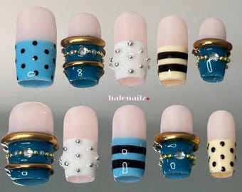 Luxury Press On Nails | Gold Chrome Nails | 3D Statement Nails | Designer Inspired Nails | Handmade Gel Nail Set
