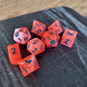 Orange Swirly / 100% Handmade polyhedral dice set for TTRPG / D&D dice set / Full 8-piece dice set