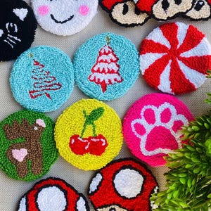 Car Coasters | Cute Cup Holder Coasters for Car | Fun Embroidered Drink Coaster Set