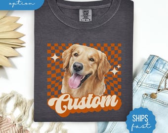 Personalisiertes Haustier-Shirt Komfortfarben, personalisiertes Haustier-Foto + Name-T-Shirt, Retro-Haustier-Shirt, Hund-Erinnerungsgeschenk, Weinlese-benutzerdefiniertes Katzenliebhaber-T-Shirt