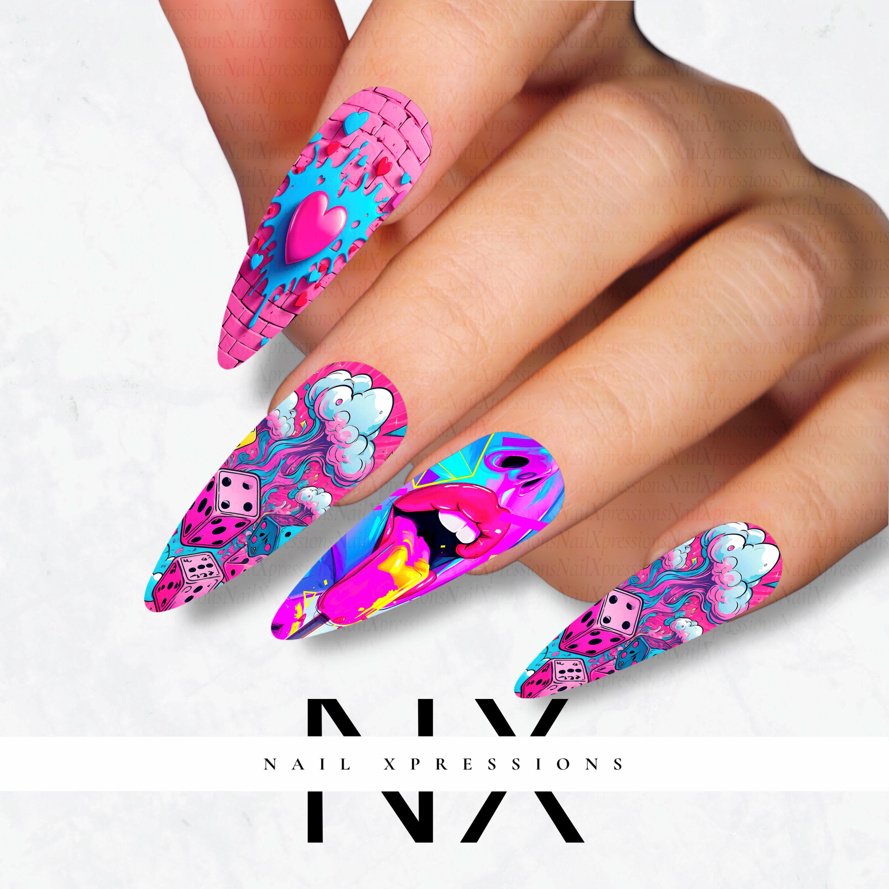 Pink Popart Pink Nail Decals |  Nail Art Water Transfer | Nail Wraps